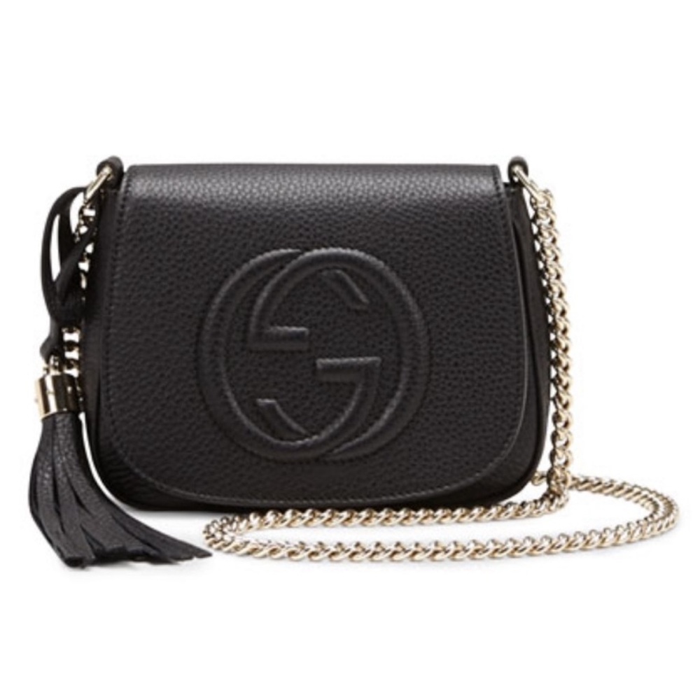 Gucci Black Leather Marmont Small Crossbody Bag with Gold Chain